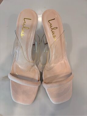 Lulu's Clear Strap Nude  Block Heel Sandals